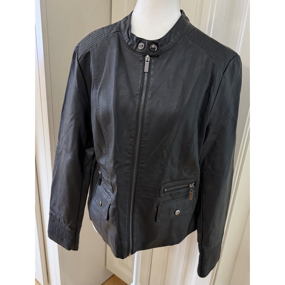 New York & Company Black Moto Jacket Womens L Faux Leather Zip Biker Classic